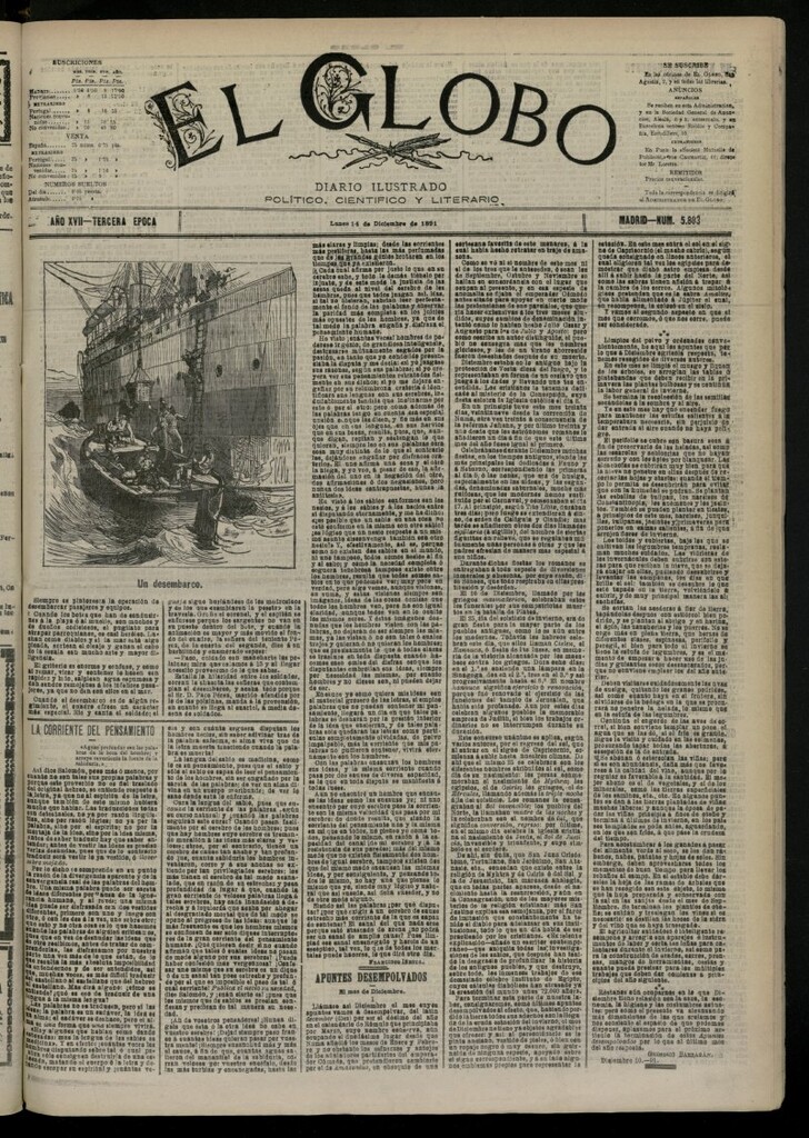 Miniatura de El Globo : diario ilustrado del 14 de diciembre de 1891, nº 5883