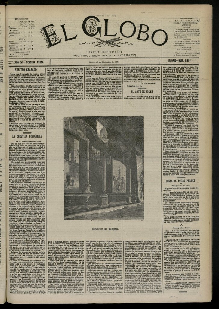 Miniatura de El Globo : diario ilustrado del 15 de diciembre de 1891, nº 5884