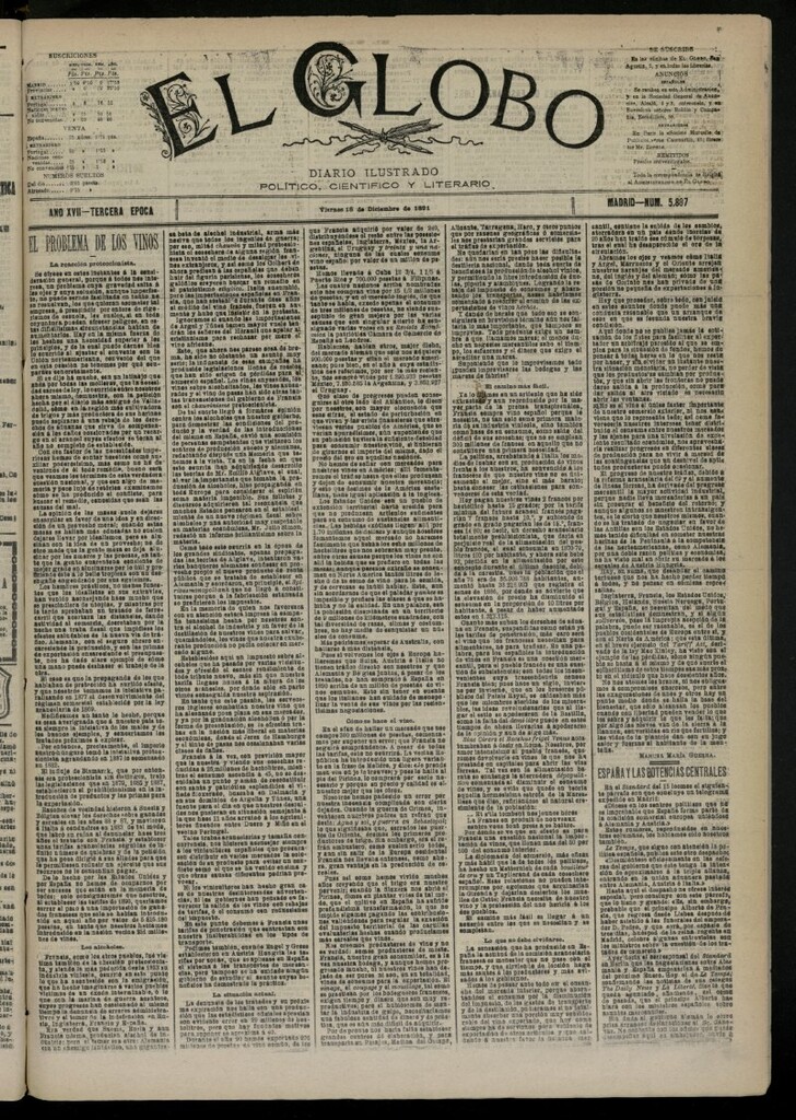 Miniatura de El Globo : diario ilustrado del 18 de diciembre de 1891, nº 5887
