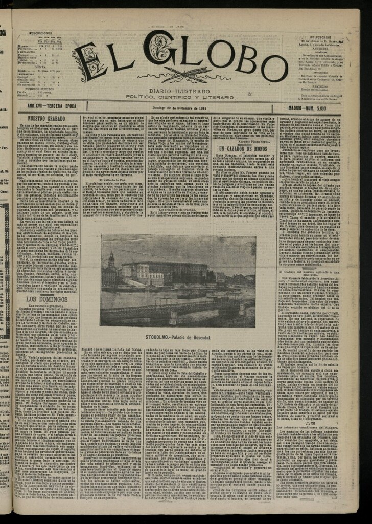 Miniatura de El Globo : diario ilustrado del 20 de diciembre de 1891, nº 5889