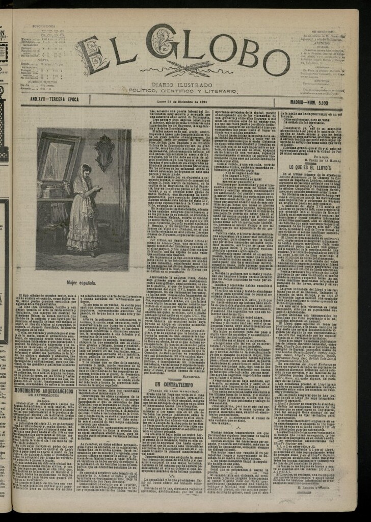 Miniatura de El Globo : diario ilustrado del 21 de diciembre de 1891, nº 5890