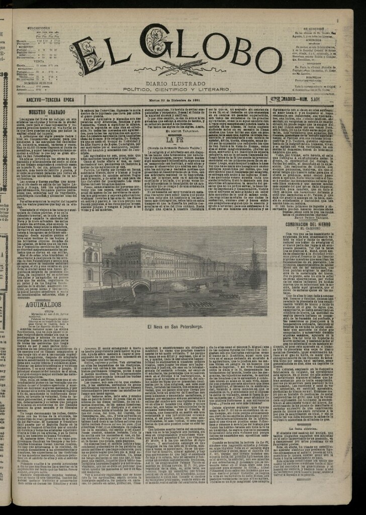Miniatura de El Globo : diario ilustrado del 22 de diciembre de 1891, nº 5891