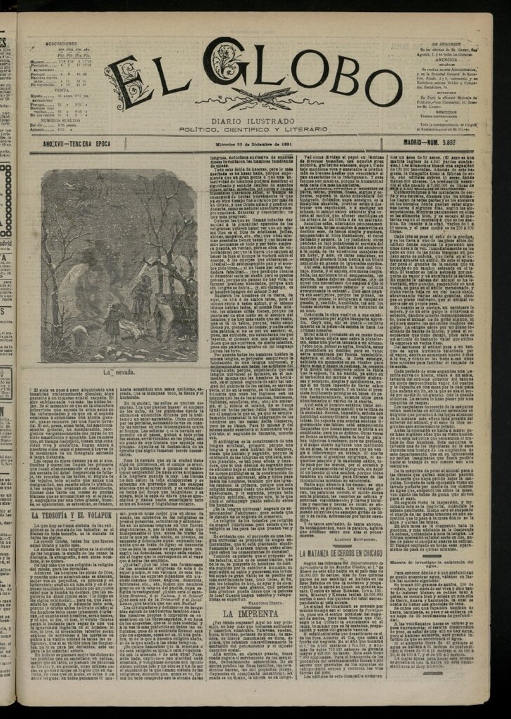 Miniatura de El Globo : diario ilustrado del 23 de diciembre de 1891, nº 5892