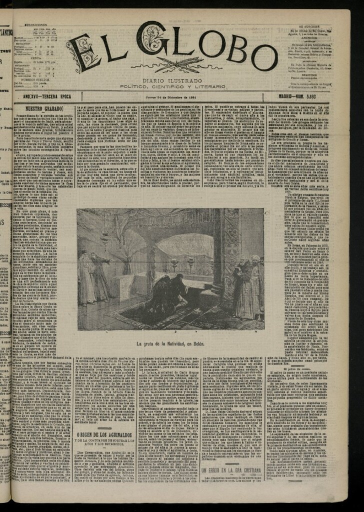 Miniatura de El Globo : diario ilustrado del 24 de diciembre de 1891, nº 5893