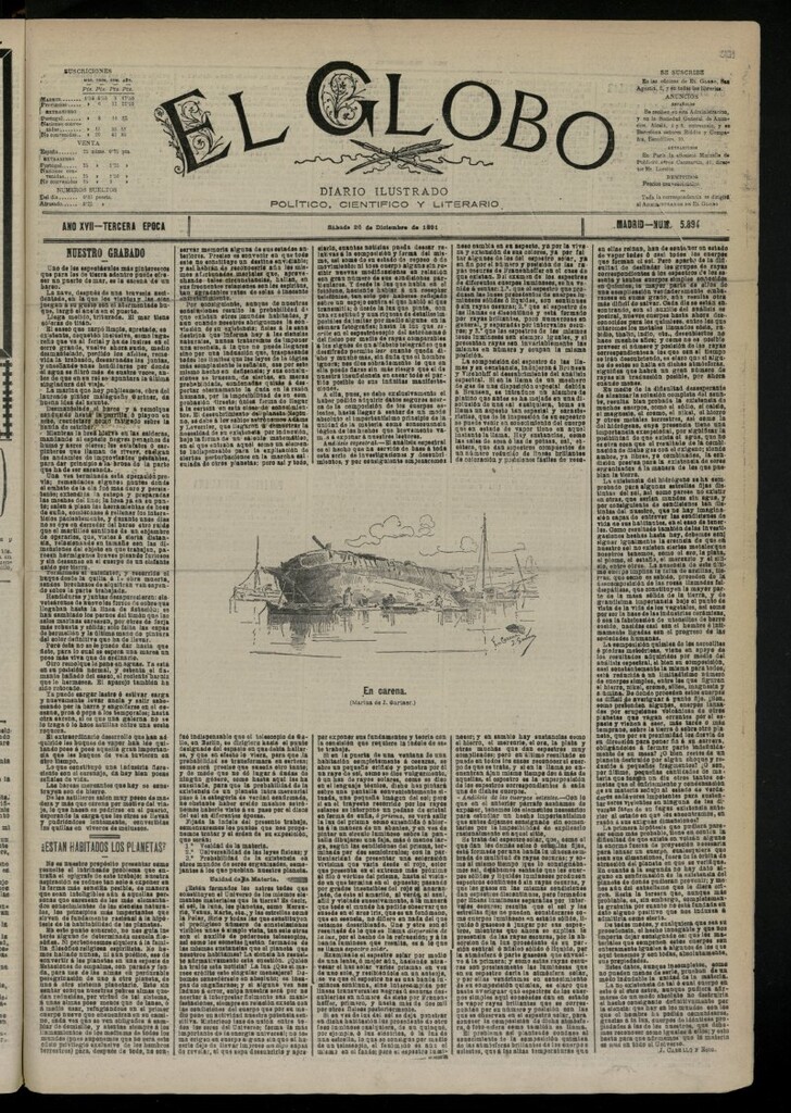 Miniatura de El Globo : diario ilustrado del 26 de diciembre de 1891, nº 5894