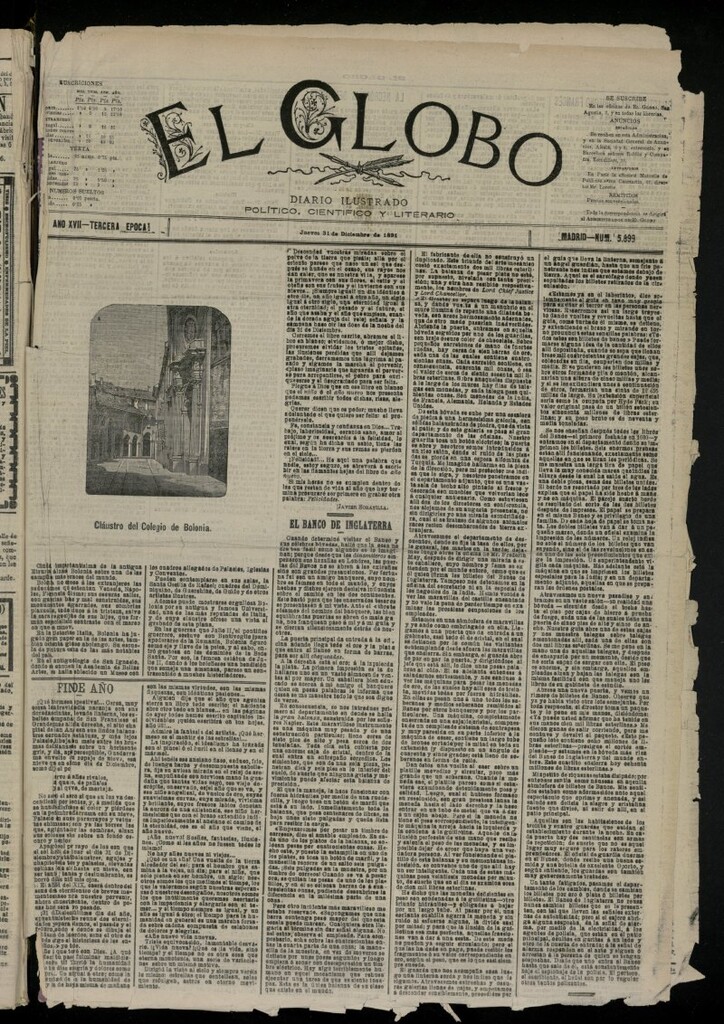 Miniatura de El Globo : diario ilustrado del 31 de diciembre de 1891, nº 5899