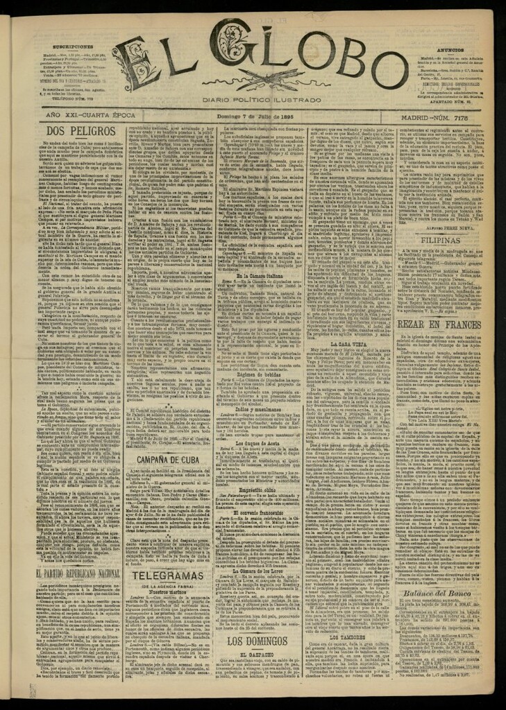 Miniatura de El Globo : diario ilustrado  del 7 de julio de 1895, nº 7175
