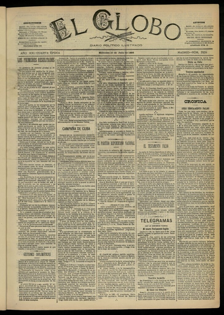 Miniatura de El Globo : diario ilustrado  del 10 de julio de 1895, nº 7178