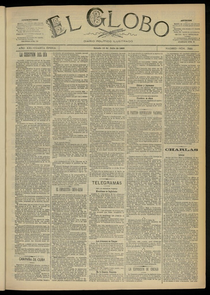 Miniatura de El Globo : diario ilustrado  del 13 de julio de 1895, nº 7181
