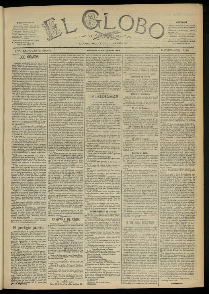 Miniatura de El Globo : diario ilustrado  del 17 de julio de 1895, nº 7185