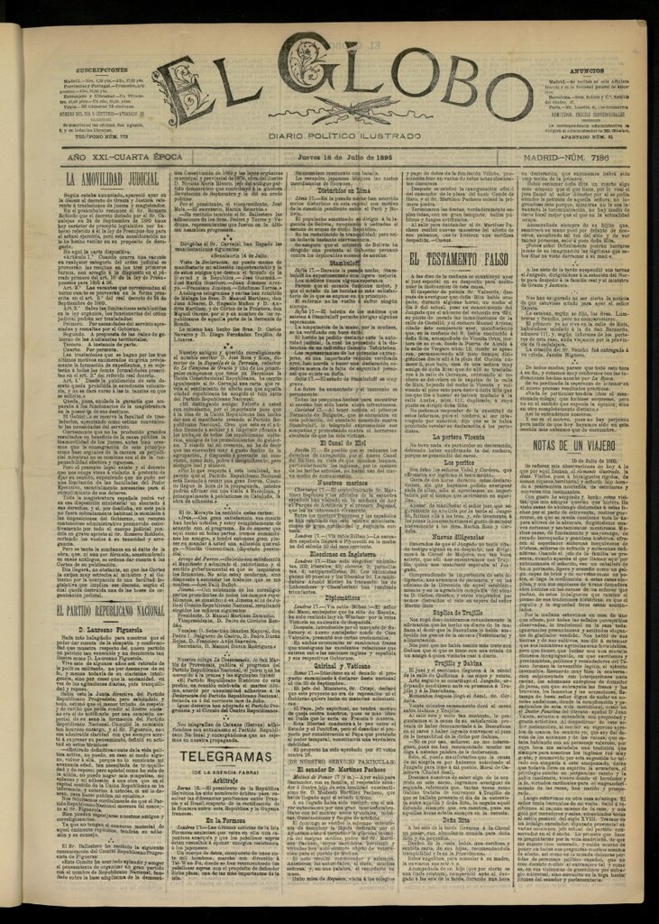 Miniatura de El Globo : diario ilustrado  del 18 de julio de 1895, nº 7186