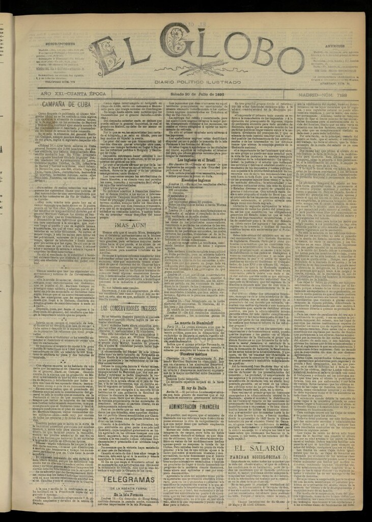 Miniatura de El Globo : diario ilustrado  del 20 de julio de 1895, nº 7188