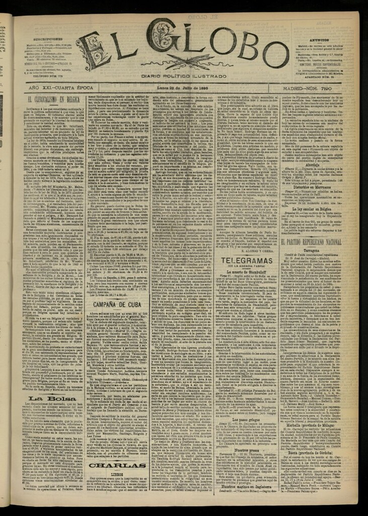 Miniatura de El Globo : diario ilustrado  del 22 de julio de 1895, nº 7190