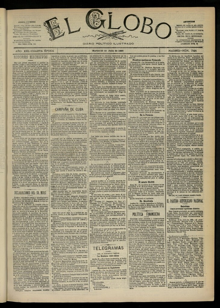 Miniatura de El Globo : diario ilustrado  del 23 de julio de 1895, nº 7191