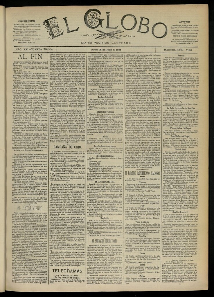 Miniatura de El Globo : diario ilustrado  del 25 de julio de 1895, nº 7193