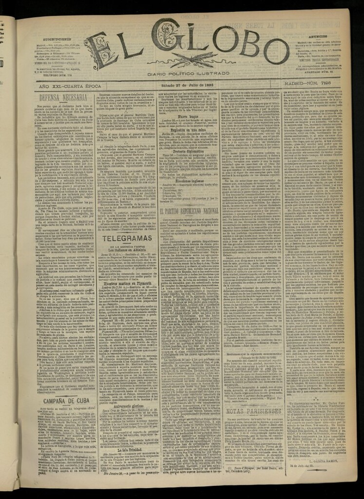 Miniatura de El Globo : diario ilustrado  del 27 de julio de 1895, nº 7195
