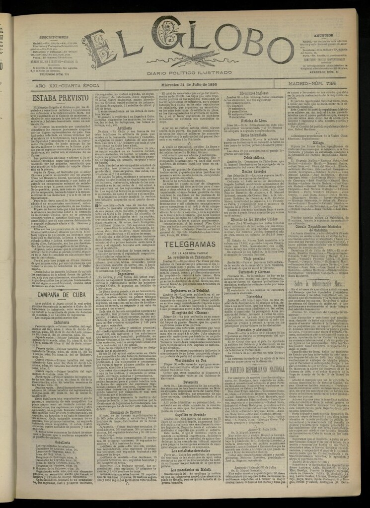 Miniatura de El Globo : diario ilustrado  del 31 de julio de 1895, nº 7199
