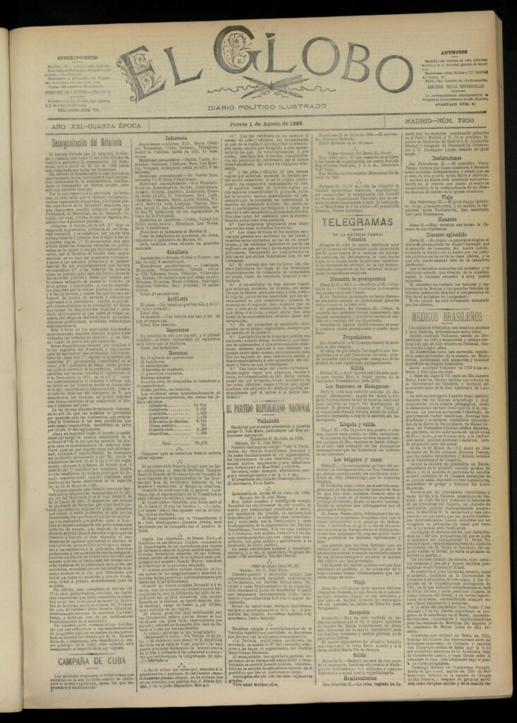 Miniatura de El Globo : diario ilustrado  del 1 de agosto de 1895, nº 7200
