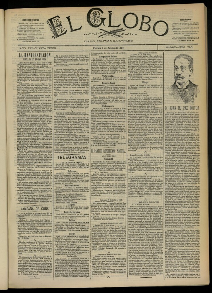 Miniatura de El Globo : diario ilustrado  del 2 de agosto de 1895, nº 7201