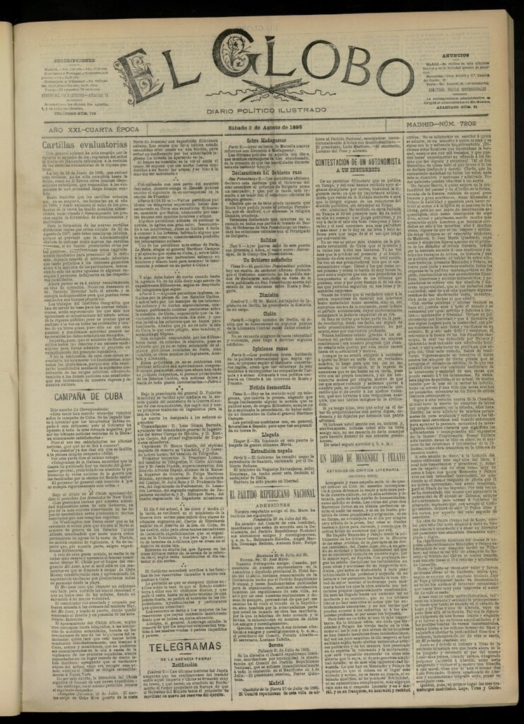 Miniatura de El Globo : diario ilustrado  del 3 de agosto de 1895, nº 7202