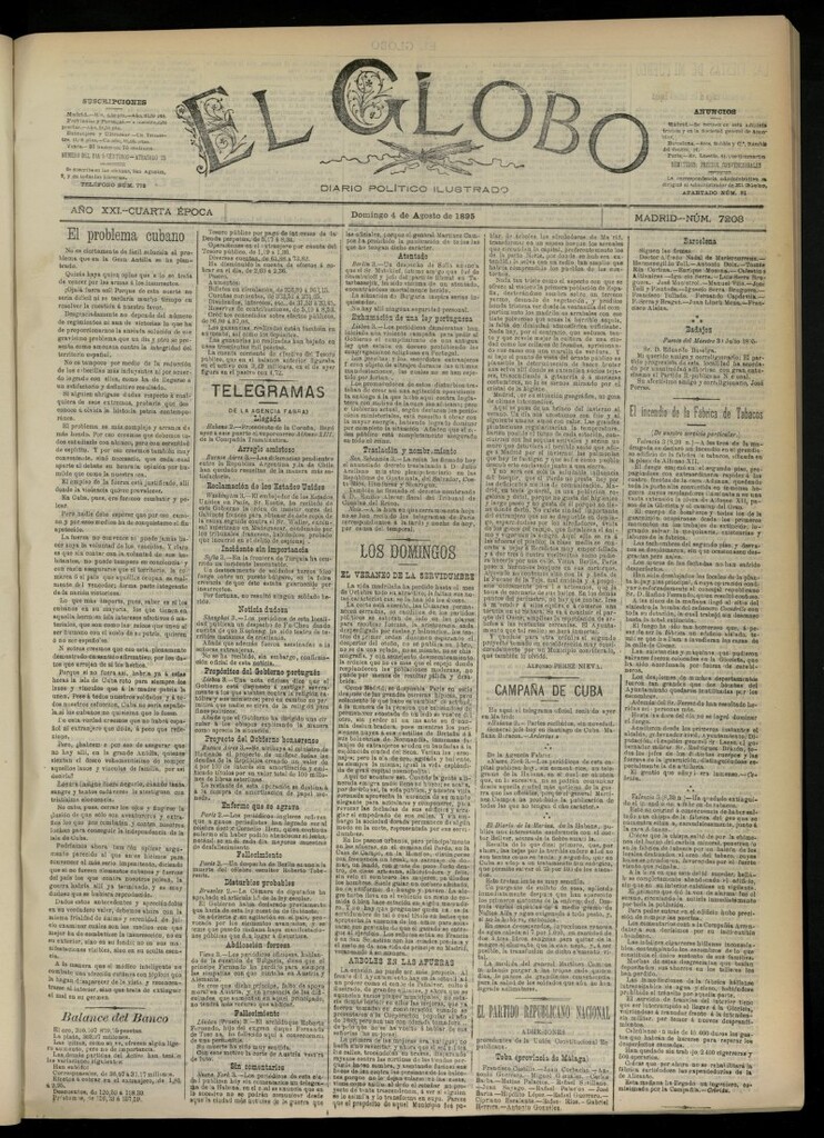 Miniatura de El Globo : diario ilustrado  del 4 de agosto de 1895, nº 7203