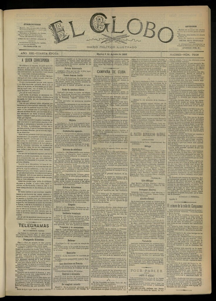 Miniatura de El Globo : diario ilustrado  del 6 de agosto de 1895, nº 7205
