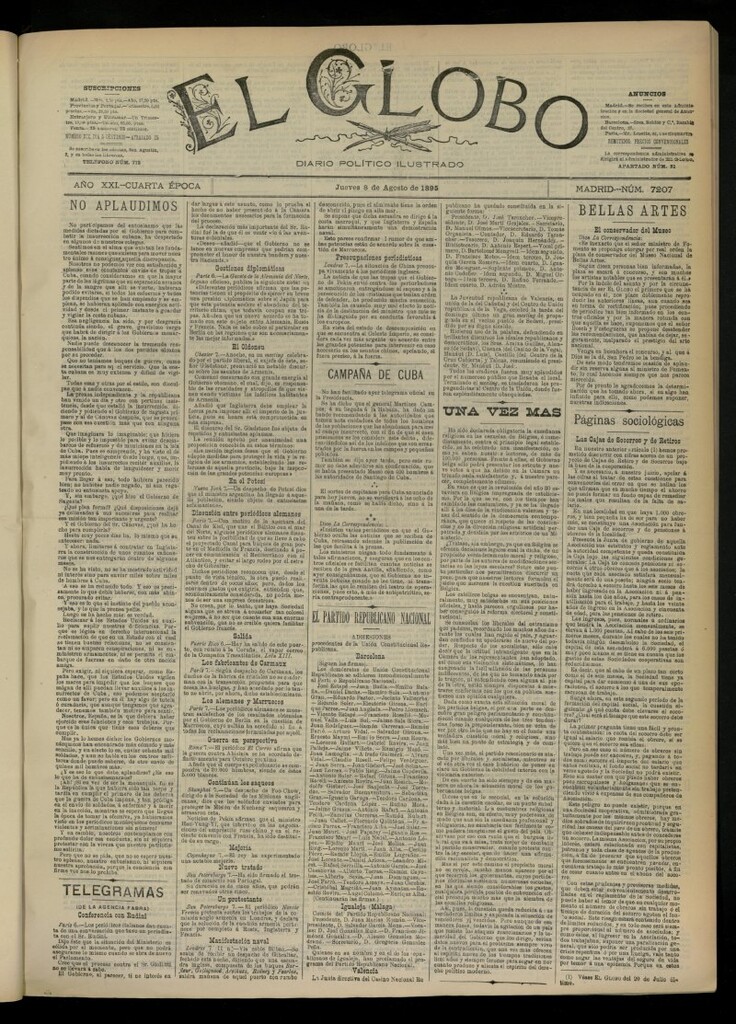 Miniatura de El Globo : diario ilustrado  del 8 de agosto de 1895, nº 7207