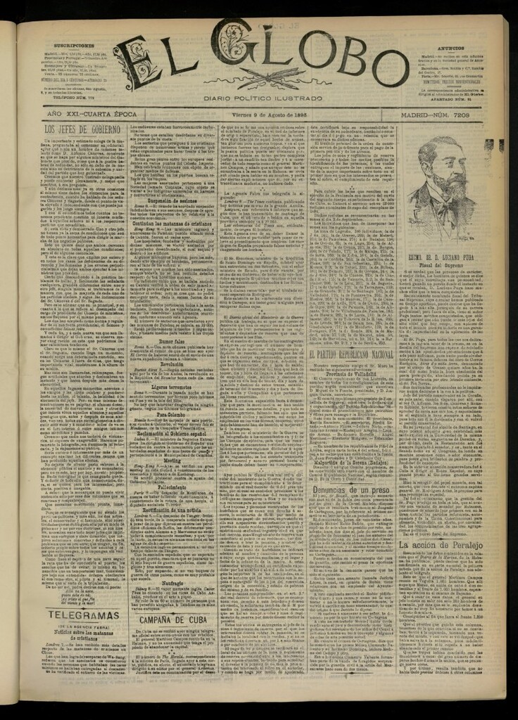 Miniatura de El Globo : diario ilustrado  del 9 de agosto de 1895, nº 7208