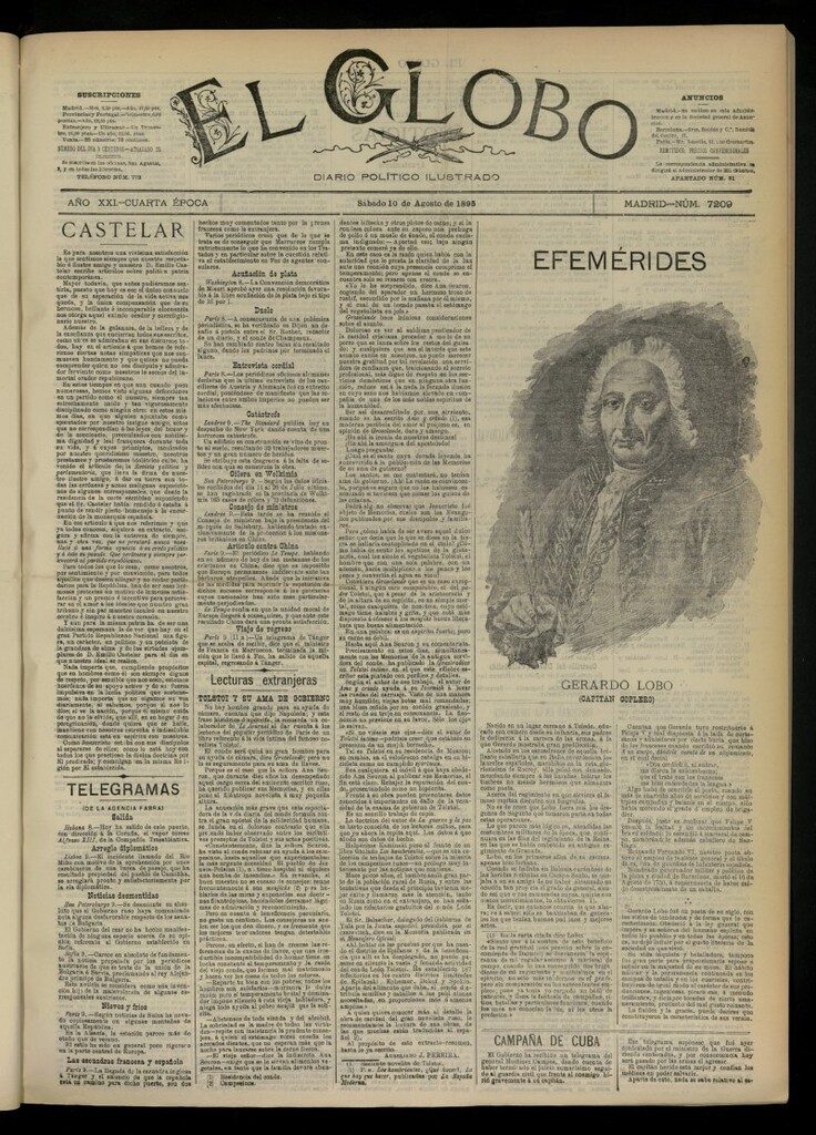 Miniatura de El Globo : diario ilustrado  del 10 de agosto de 1895, nº 7209