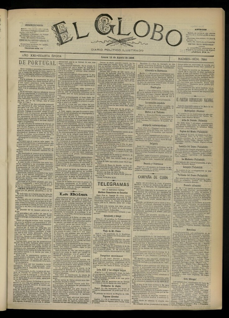 Miniatura de El Globo : diario ilustrado  del 12 de agosto de 1895, nº 7211
