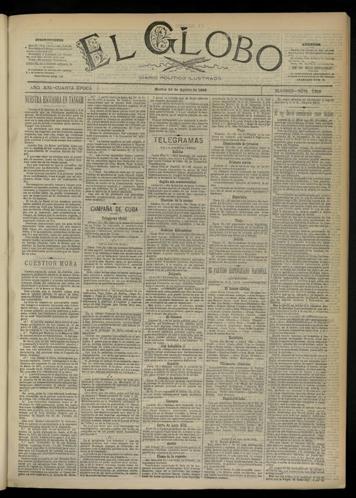 Miniatura de El Globo : diario ilustrado  del 13 de agosto de 1895, nº 7212