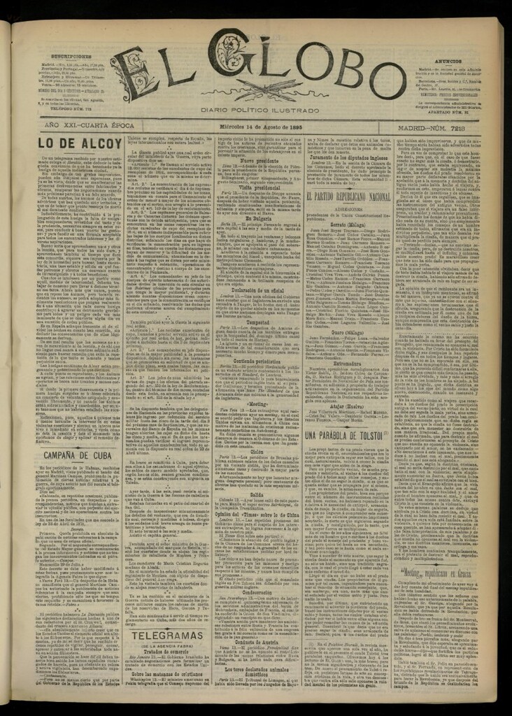Miniatura de El Globo : diario ilustrado  del 14 de agosto de 1895, nº 7213
