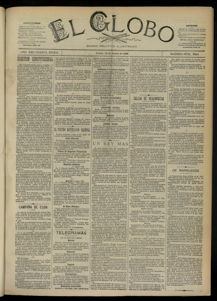 Miniatura de El Globo : diario ilustrado  del 15 de agosto de 1895, nº 7214