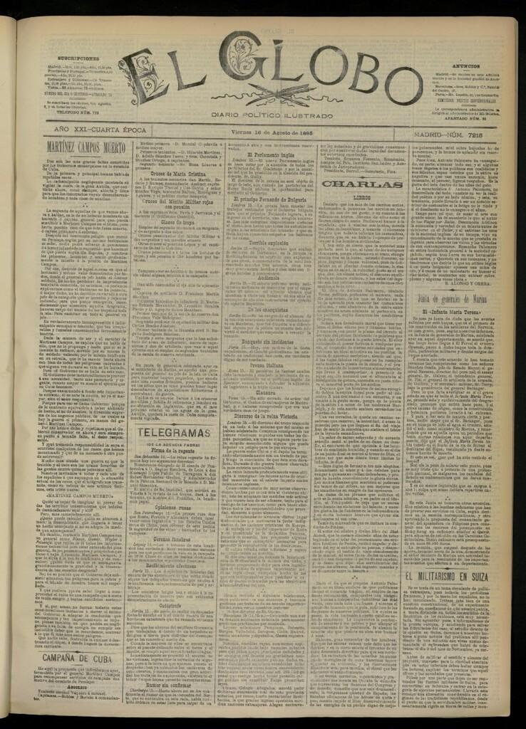 Miniatura de El Globo : diario ilustrado  del 16 de agosto de 1895, nº 7215