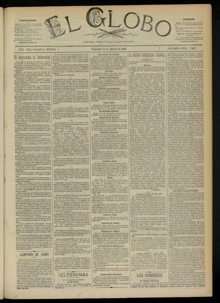 Miniatura de El Globo : diario ilustrado  del 18 de agosto de 1895, nº 7217
