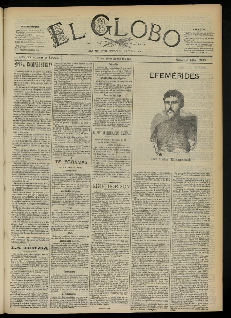 Miniatura de El Globo : diario ilustrado  del 19 de agosto de 1895, nº 7218