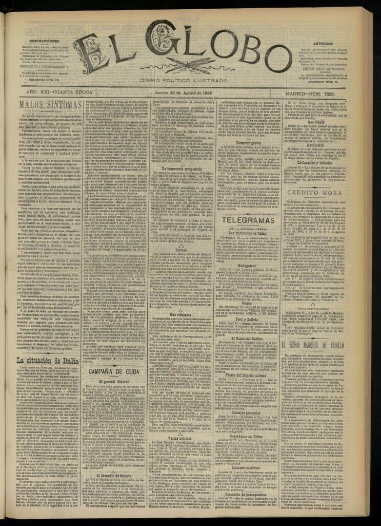 Miniatura de El Globo : diario ilustrado  del 22 de agosto de 1895, nº 7221