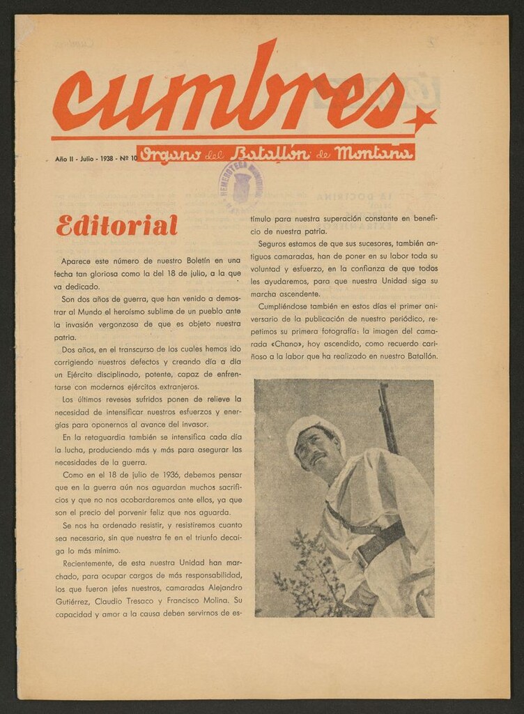 Miniatura de Cumbres: órgano del Batallón Alpino de julio de 1938