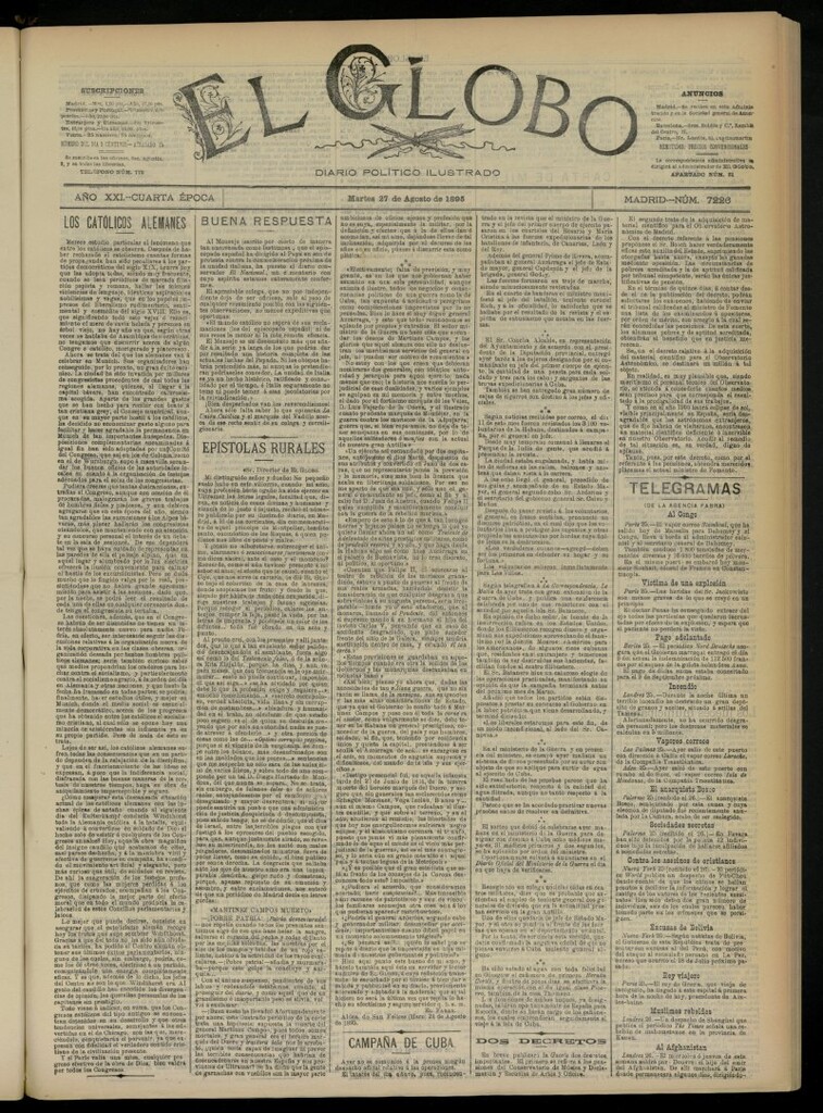 Miniatura de El Globo : diario ilustrado  del 27 de agosto de 1895, nº 7226