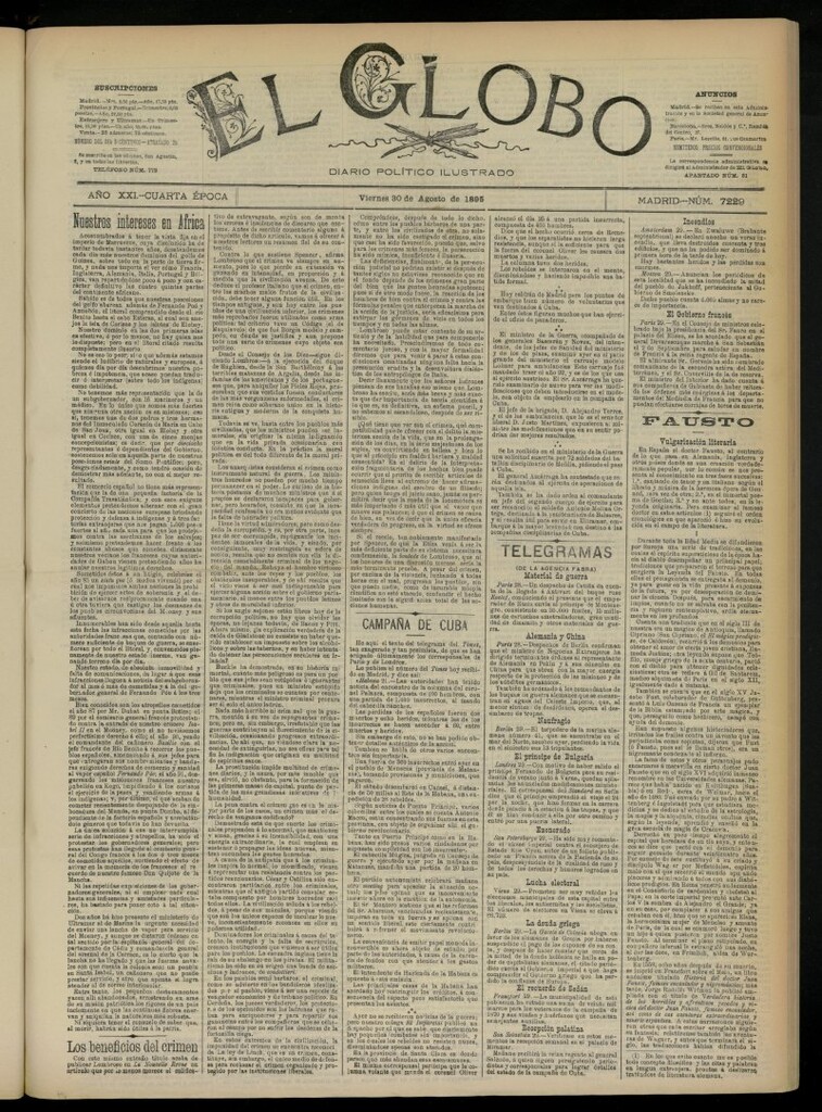 Miniatura de El Globo : diario ilustrado  del 30 de agosto de 1895, nº 7229