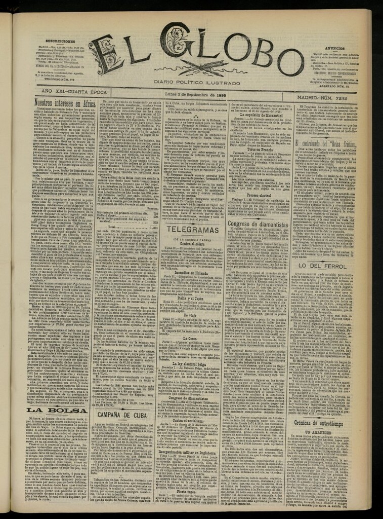 Miniatura de El Globo : diario ilustrado  del 2 de septiembre de 1895, nº 7232