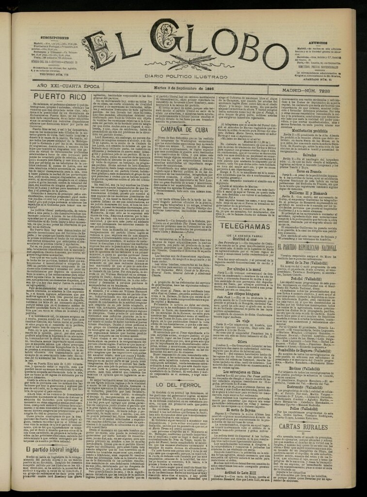 Miniatura de El Globo : diario ilustrado  del 3 de septiembre de 1895, nº 7233