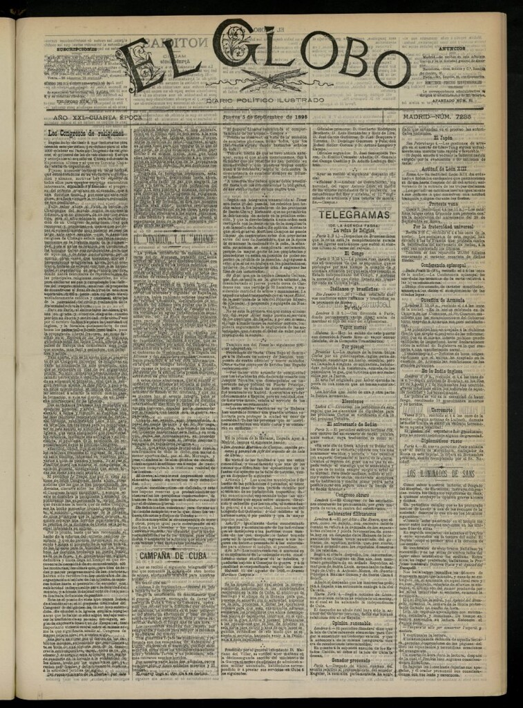 Miniatura de El Globo : diario ilustrado  del 5 de septiembre de 1895, nº 7235