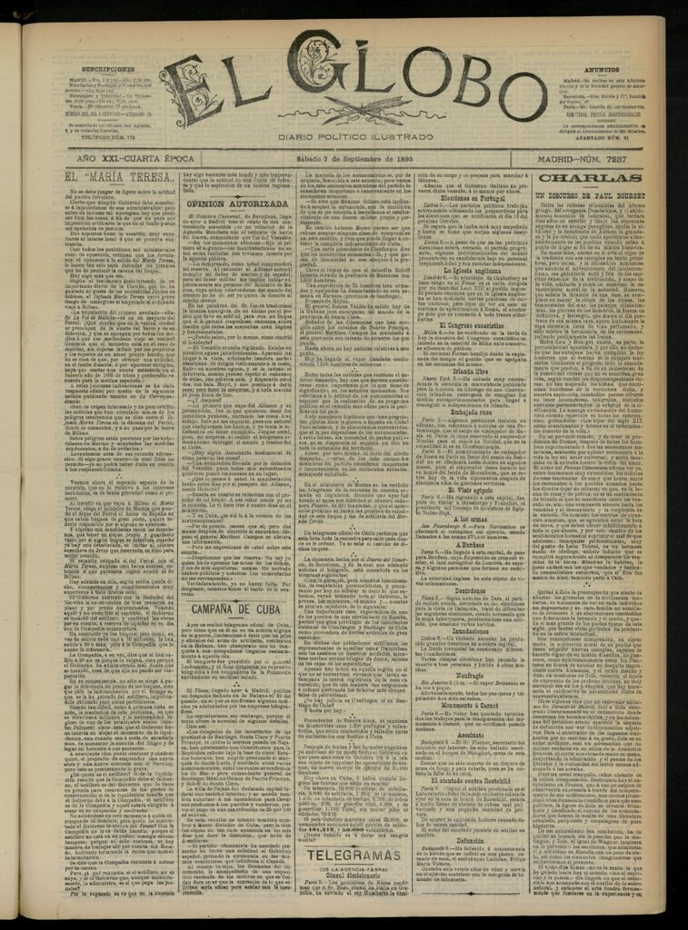 Miniatura de El Globo : diario ilustrado  del 7 de septiembre de 1895, nº 7237