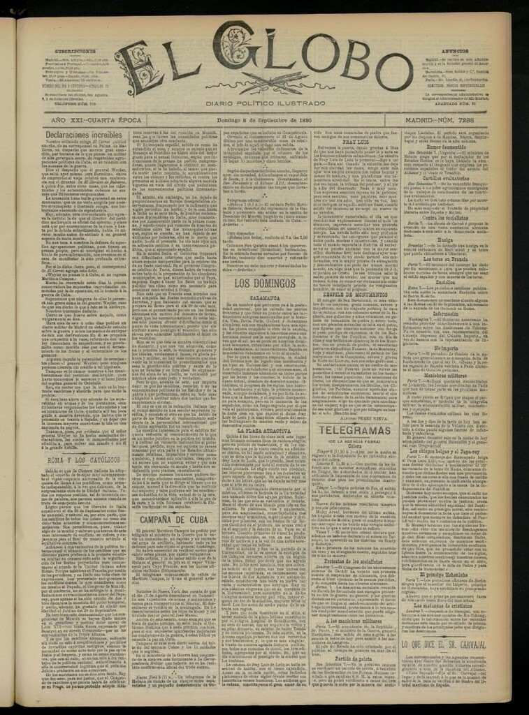 Miniatura de El Globo : diario ilustrado  del 8 de septiembre de 1895, nº 7238