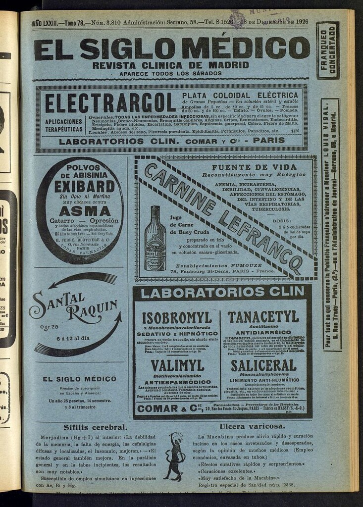 Miniatura de El Siglo Médico: boletín de medicina y gaceta médica del 18 de diciembre de 1926