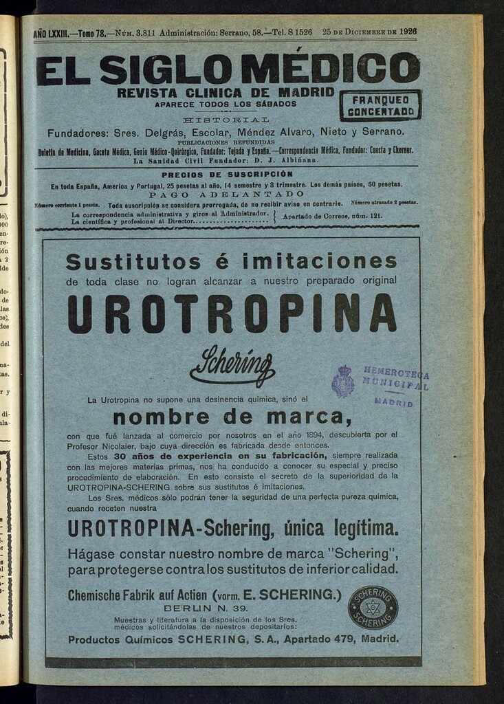 Miniatura de El Siglo Médico: boletín de medicina y gaceta médica del 25 de diciembre de 1926