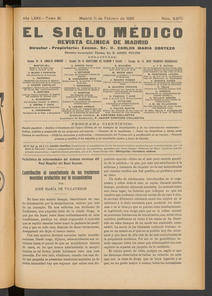 Miniatura de El Siglo Médico : boletín de medicina y gaceta médica del 11 de febrero de 1928