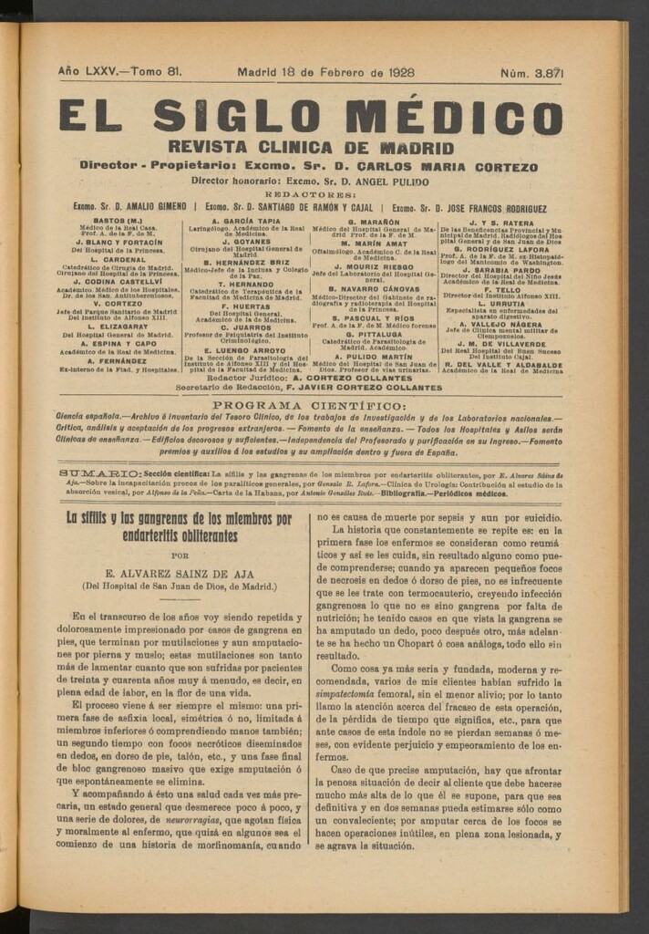 Miniatura de El Siglo Médico : boletín de medicina y gaceta médica del 18 de febrero de 1928
