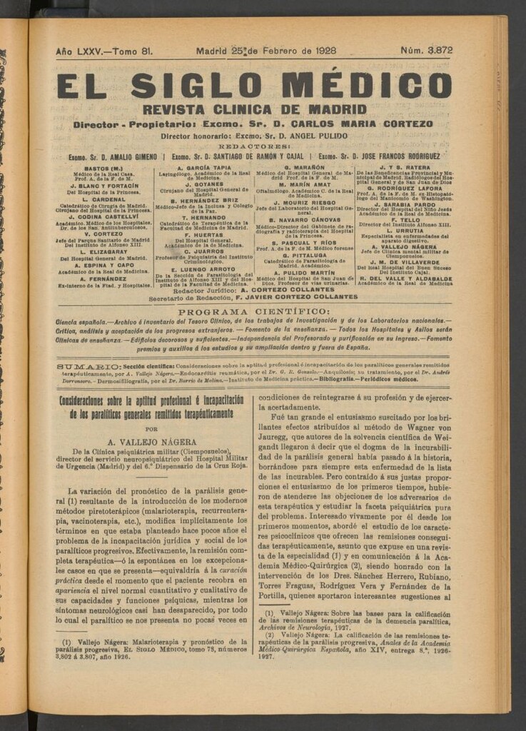 Miniatura de El Siglo Médico : boletín de medicina y gaceta médica del 25 de febrero de 1928